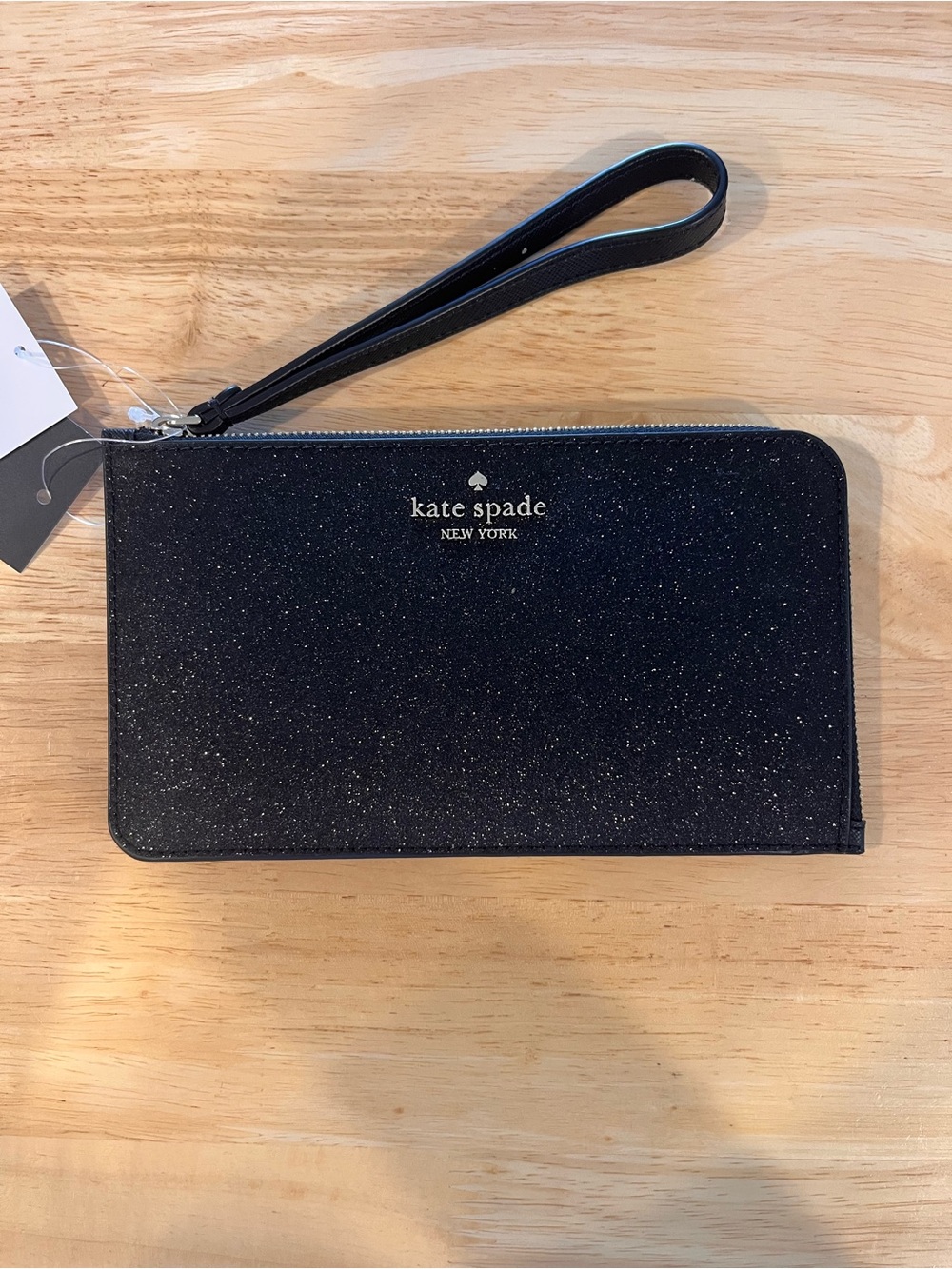 Kate Spade Black Glitter Zip Wristlet